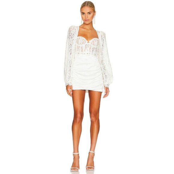 New For Love and Lemons Lacey Mini Dress Size Small Corset Long Sleeve Bridal - Picture 2 of 8